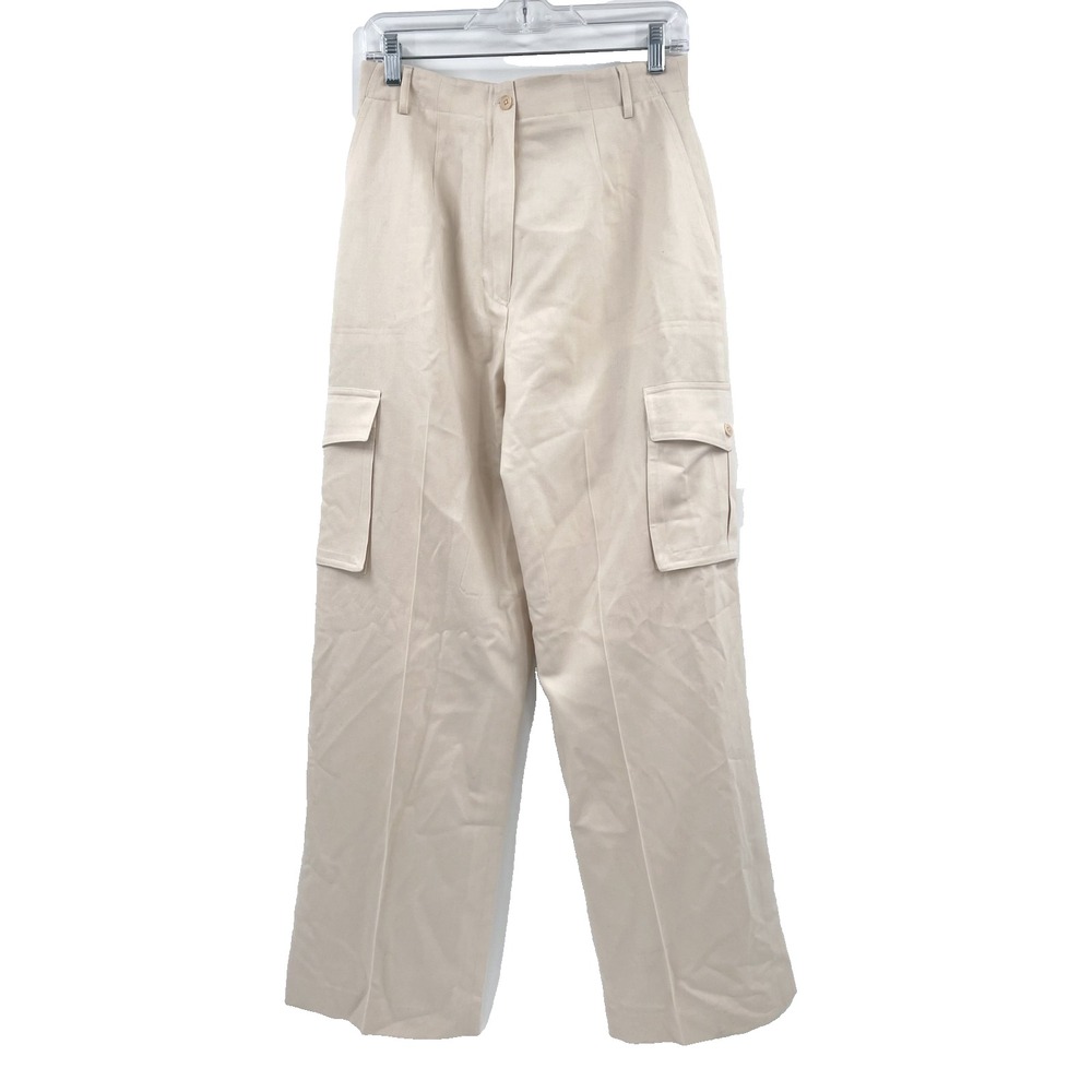 LAUREN RALPH LAUREN Women's 10 VTG USA Ivory Wool High-Rise Wide-Leg Cargo Pants